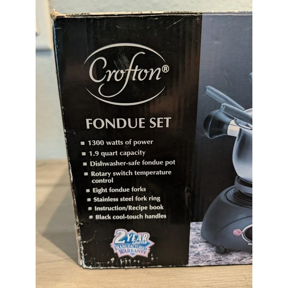 Crofton FG868 Electric Fondue Set 1.9 Qt 8 Forks Box Manual Tested Works